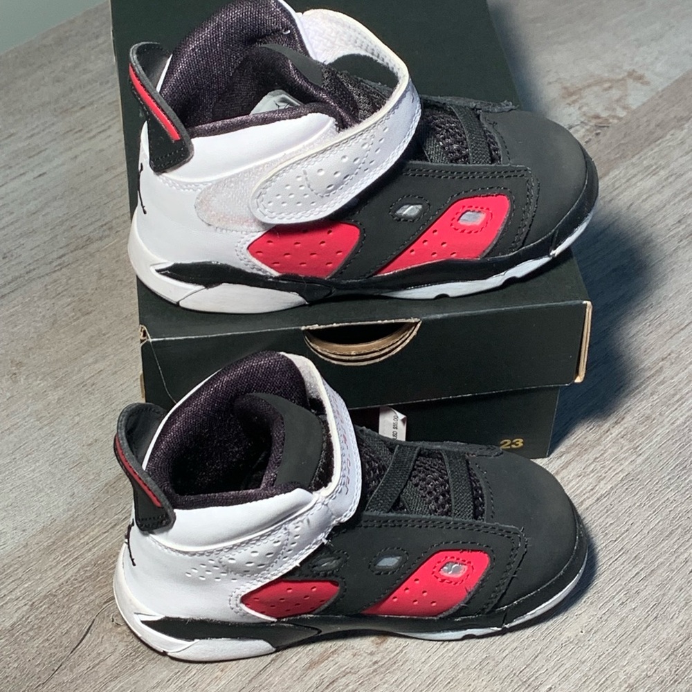 Toddler Jordan Black and White Sneakers with red accents